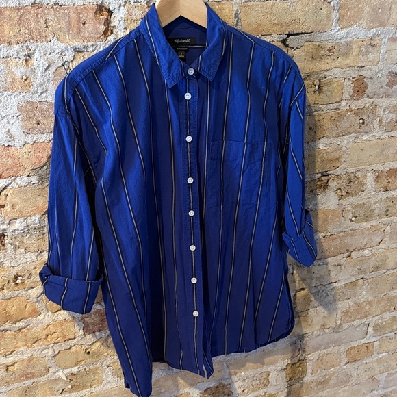 Madewell The Signature Poplin Oversized Shirt Blue Stripe Small - Picture 5 of 6